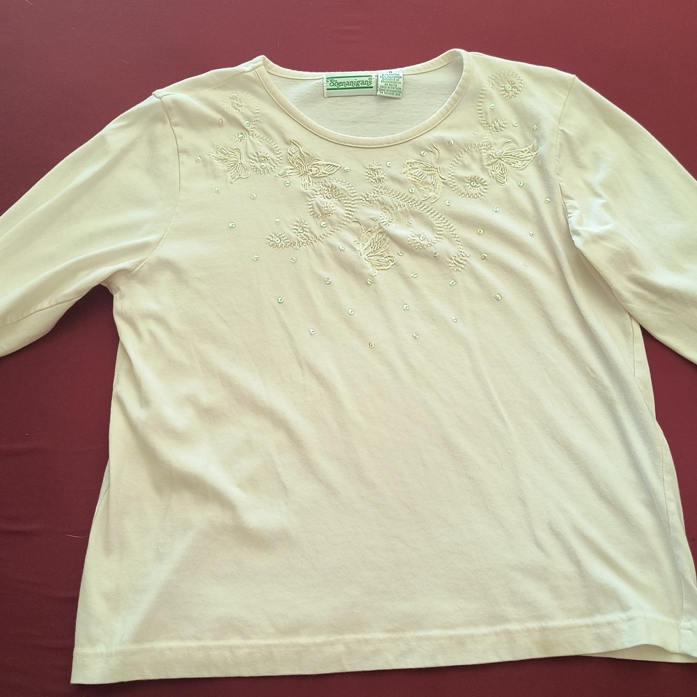 Shenanigans Cream Half Sleeve Embroidered Top With Sparkles